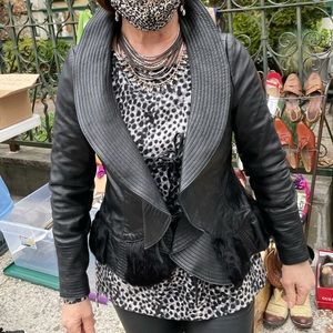 Fitted leather hip length designer jacket